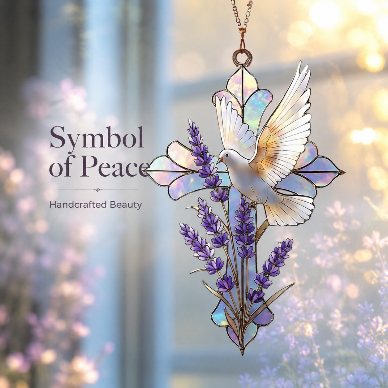 Dove and Lavender Cross Suncatcher
