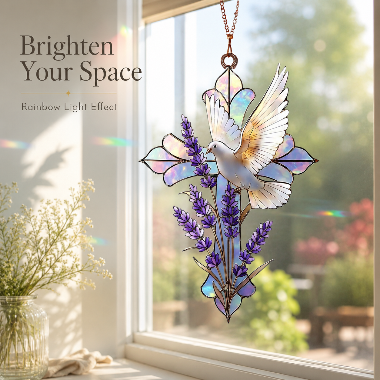 Dove and Lavender Cross Suncatcher