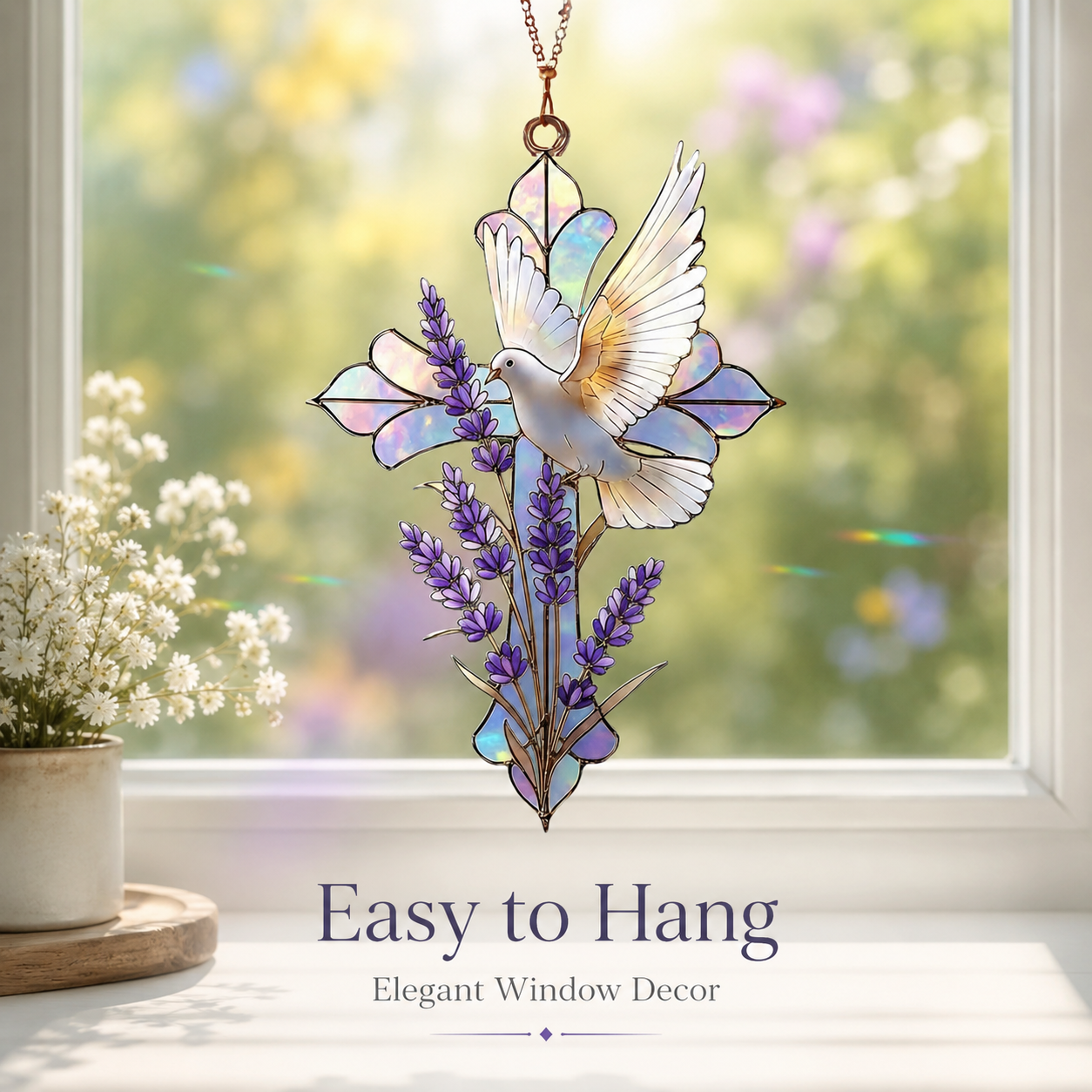 Dove and Lavender Cross Suncatcher