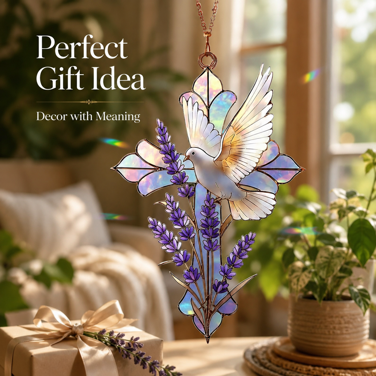 Dove and Lavender Cross Suncatcher