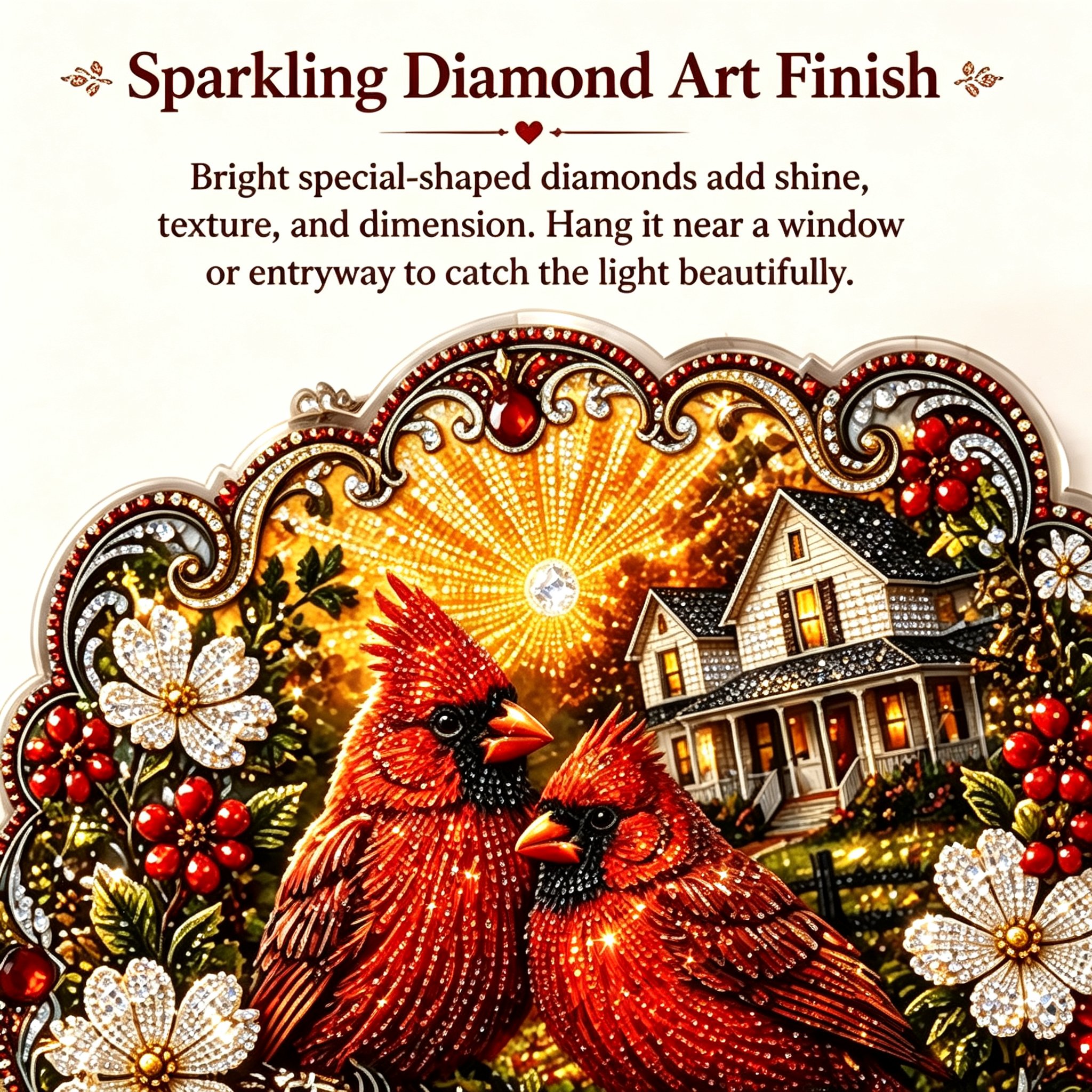 🐦Cardinals & Sunrise Diamond Art Hanging Ornament Kit