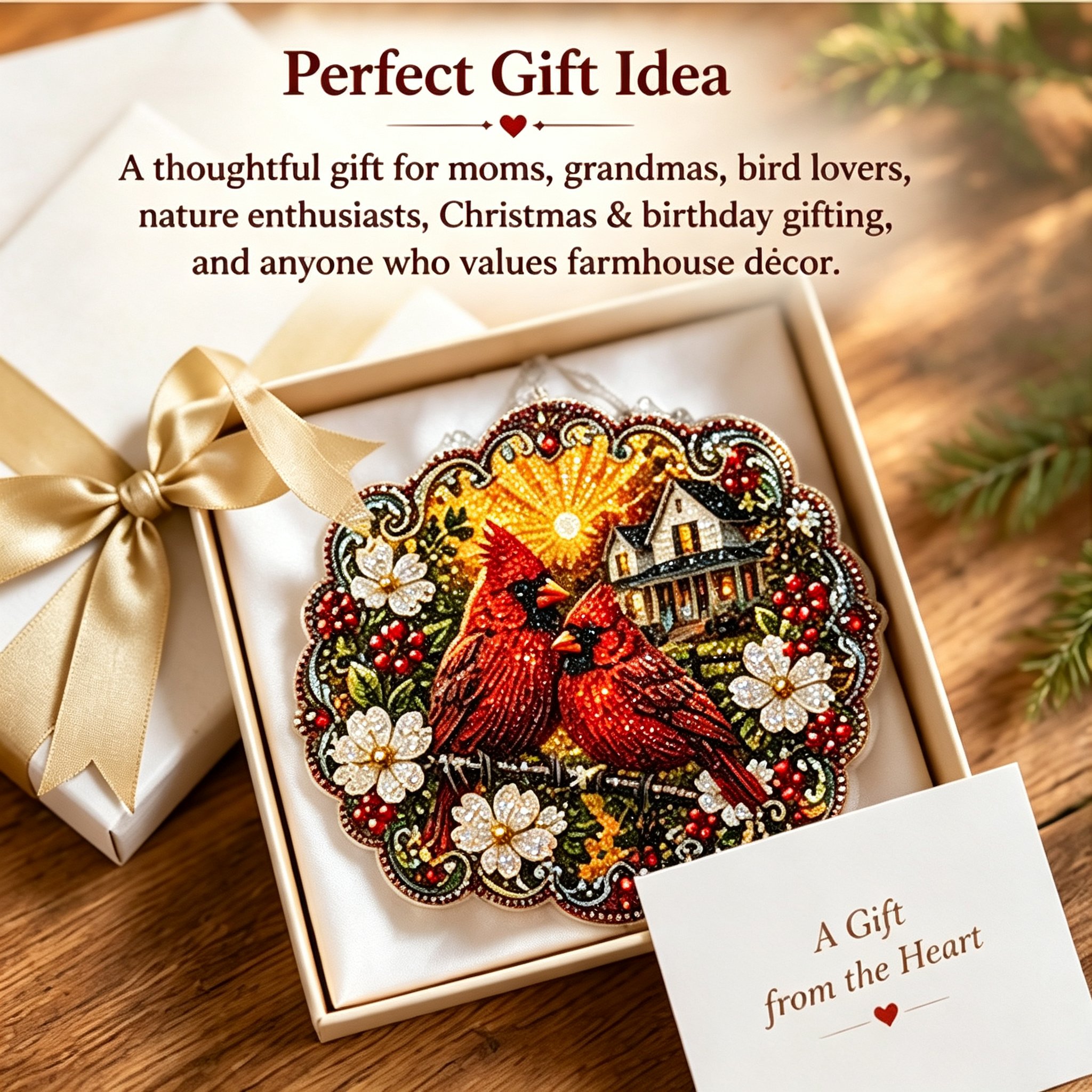 🐦Cardinals & Sunrise Diamond Art Hanging Ornament Kit