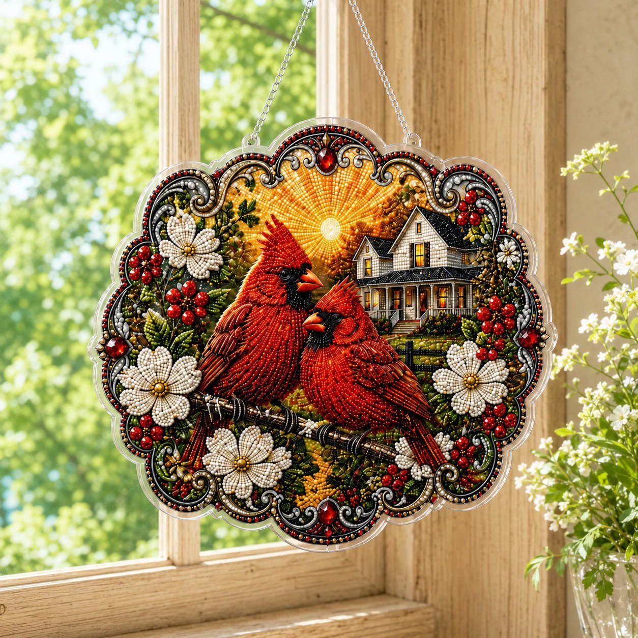 🐦Cardinals & Sunrise Diamond Art Hanging Ornament Kit
