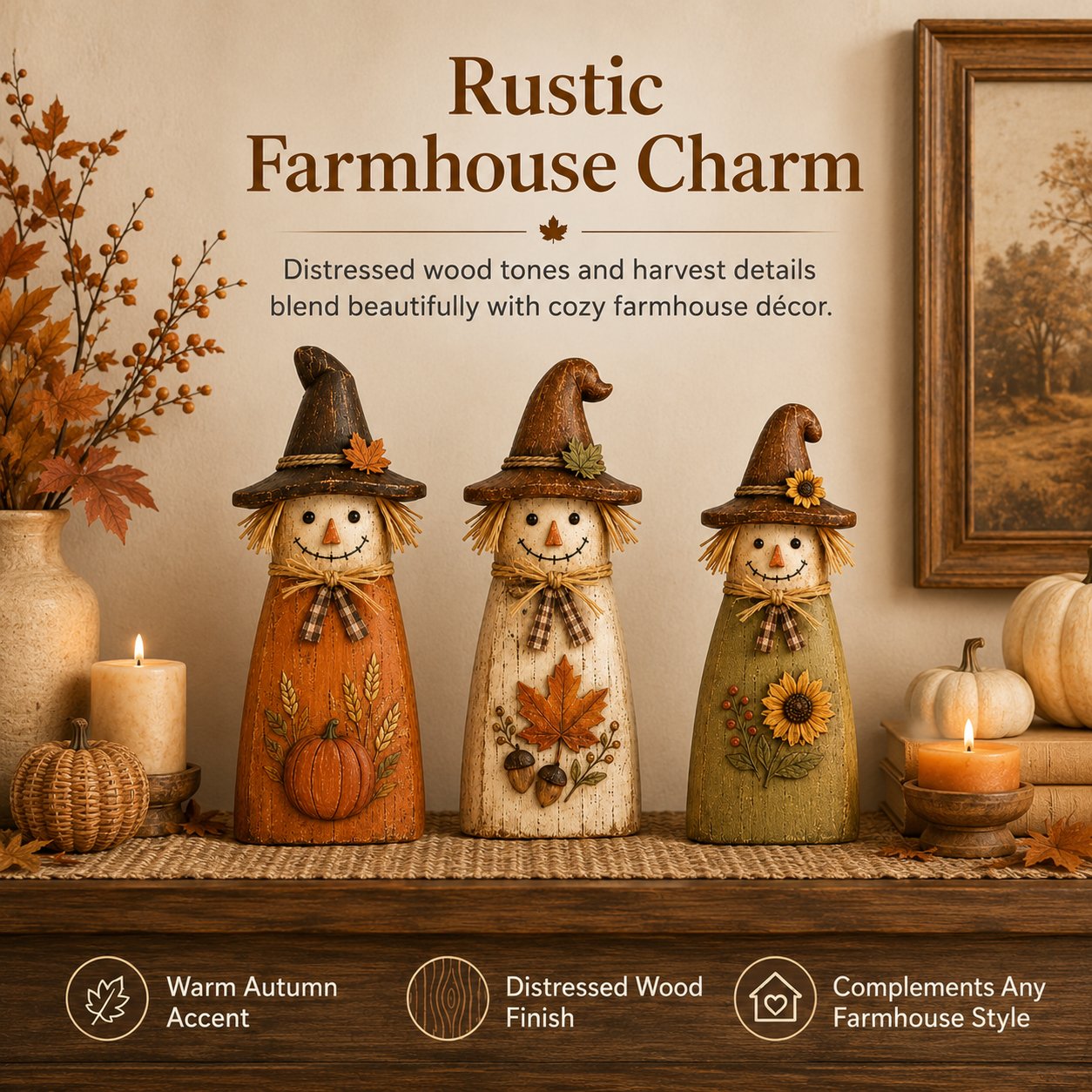 🍂Vintage Wooden Scarecrow Fall Decor Set