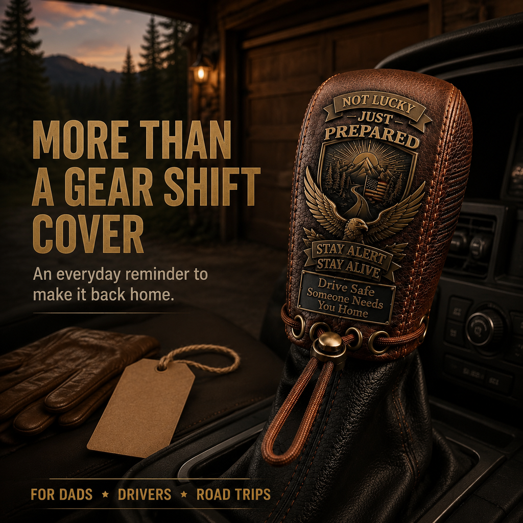"Built for the Road. Made for Peace of Mind." Premium Leather Gear Shift Cover