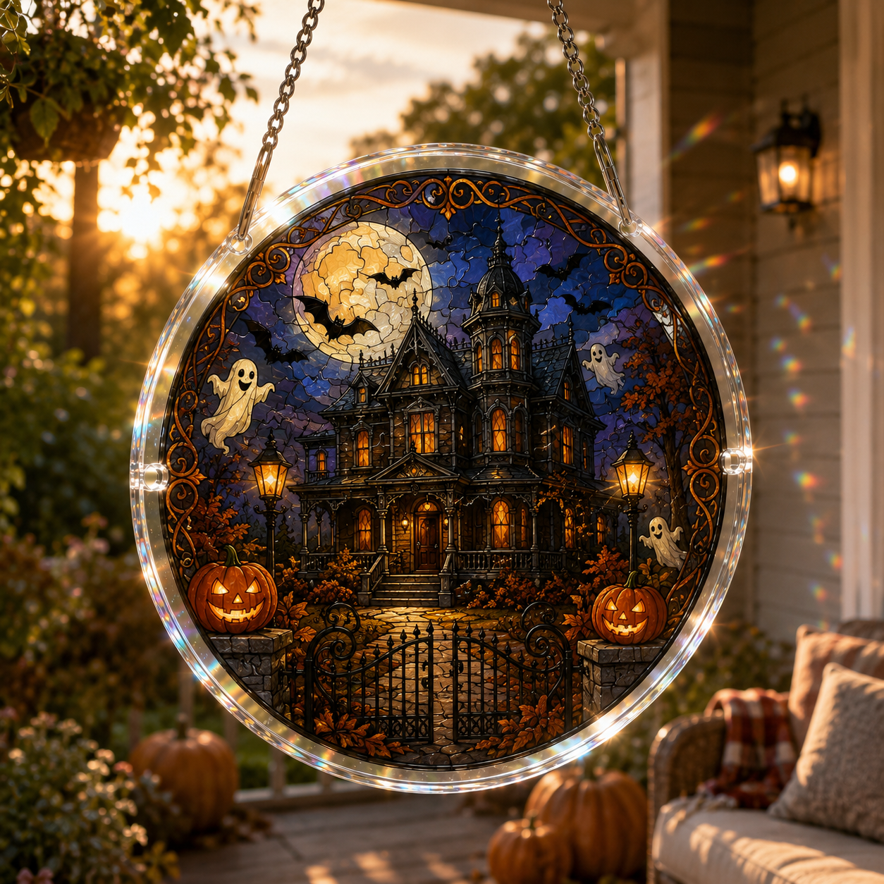👻👻Halloween Acrylic Jigsaw Puzzle Suncatcher - Gothic Haunted House & Moon