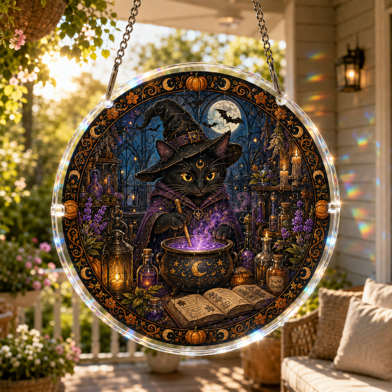 👻👻Halloween Acrylic Jigsaw Puzzle Suncatcher - Gothic Haunted House & Moon