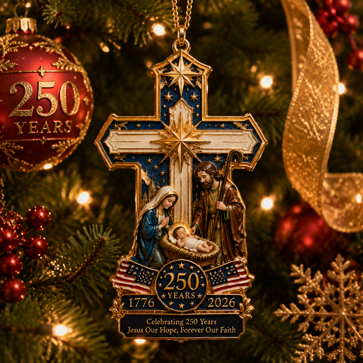 Cross-Shaped Jesus Nativity Christmas Tree Ornament