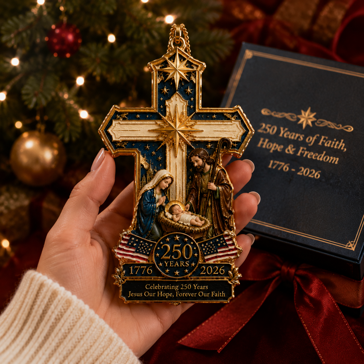 Cross-Shaped Jesus Nativity Christmas Tree Ornament