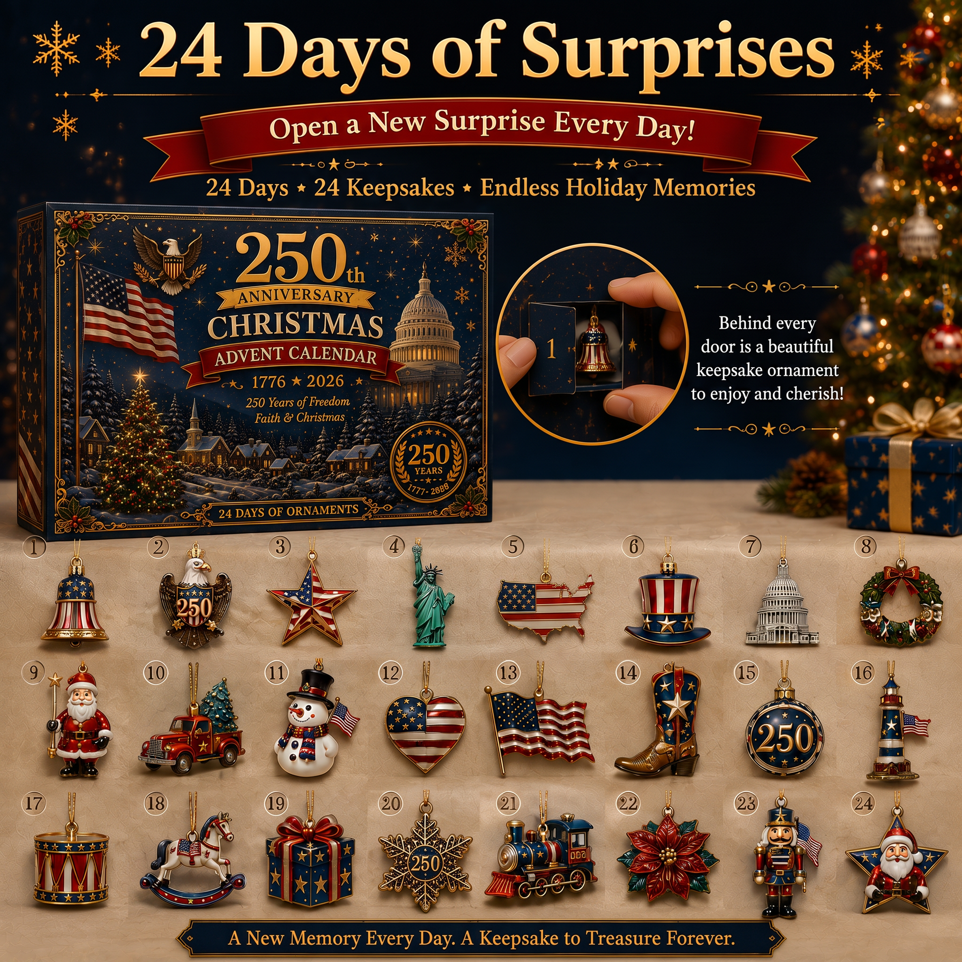 🎄🇺🇸 250th Anniversary Christmas Advent Calendar Ornament Collection