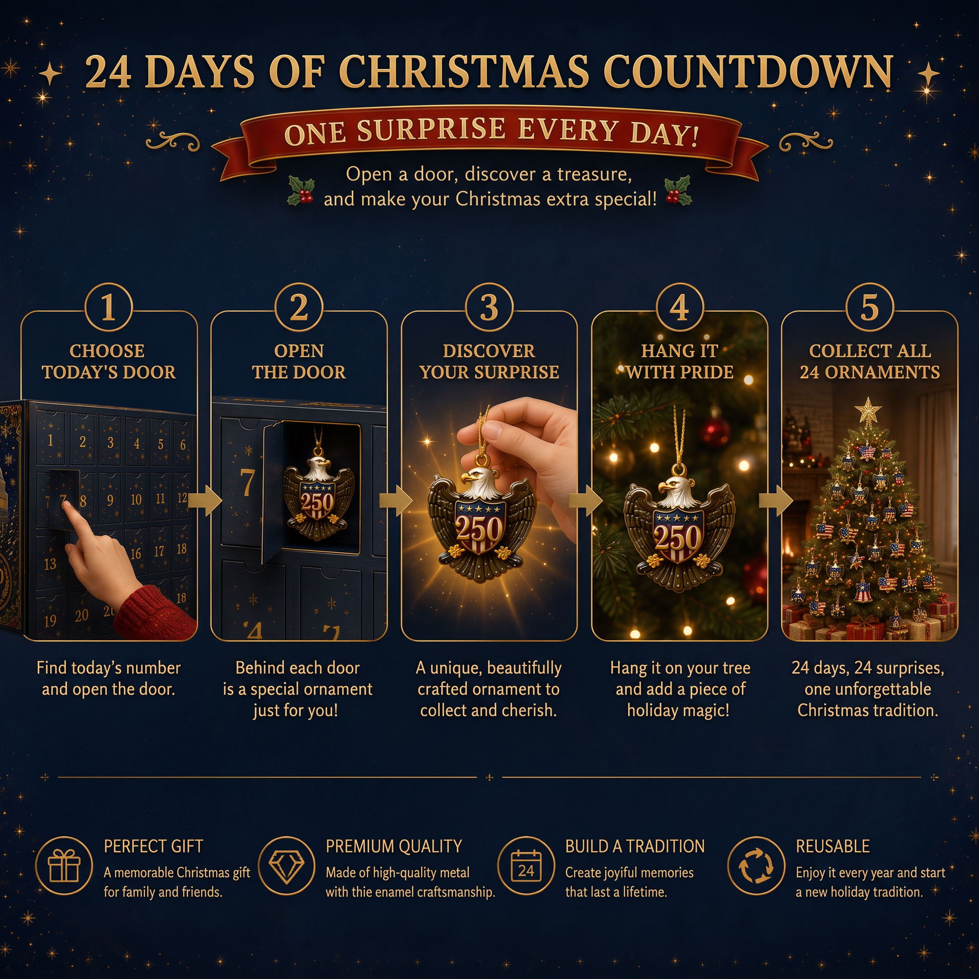 🎄🇺🇸 250th Anniversary Christmas Advent Calendar Ornament Collection