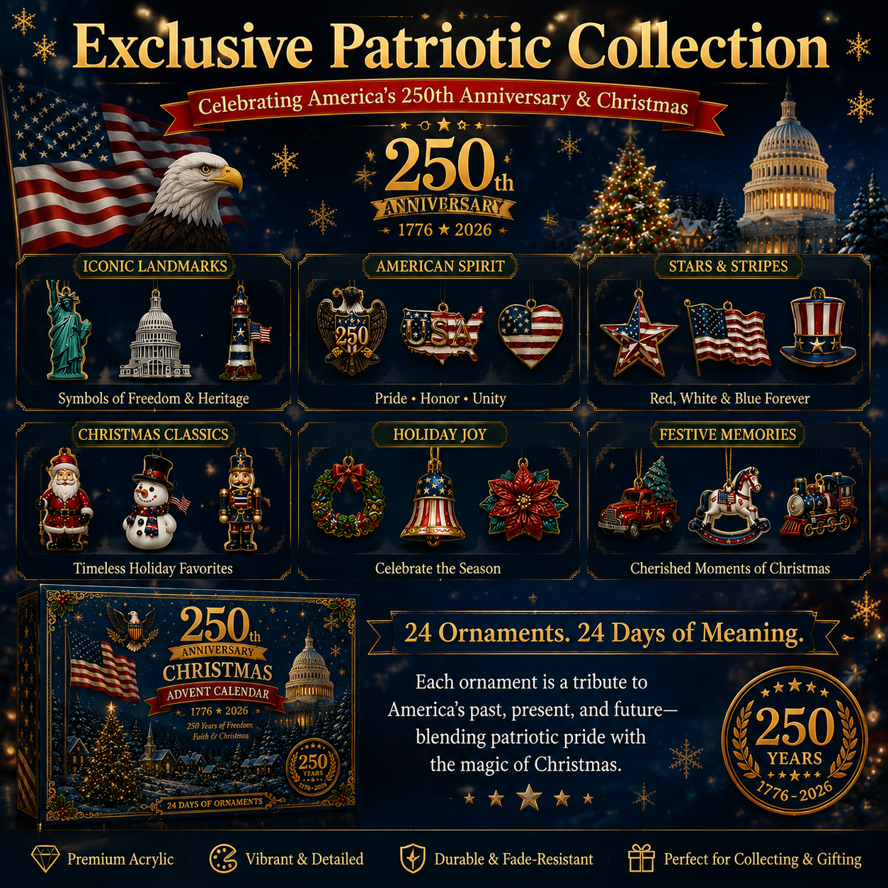 🎄🇺🇸 250th Anniversary Christmas Advent Calendar Ornament Collection