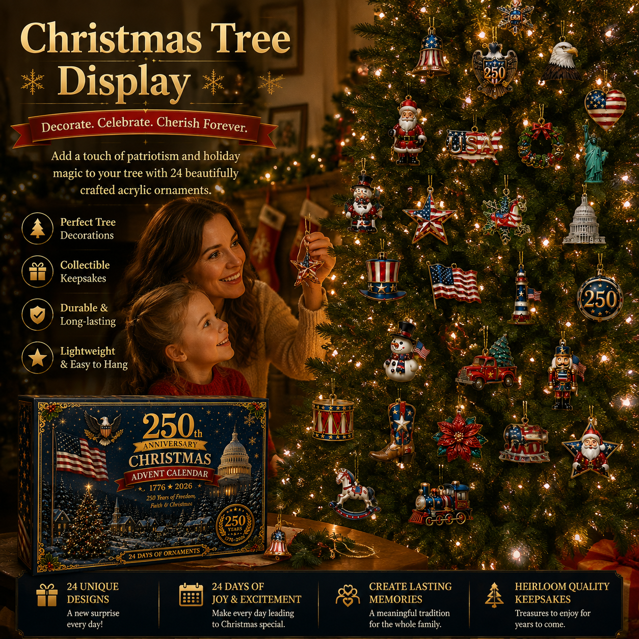 🎄🇺🇸 250th Anniversary Christmas Advent Calendar Ornament Collection