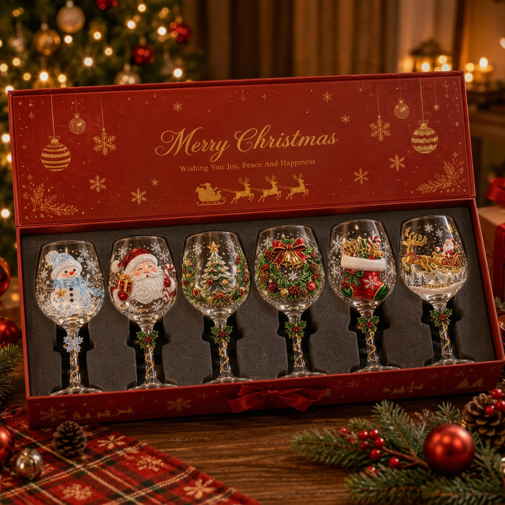 🔥🎁 Christmas Wine Glass Collection Gift Box Set ✨