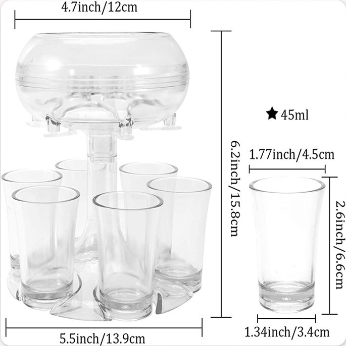 🥃Party Shot Glass Dispenser and 6 Glass Shot Glasses Set