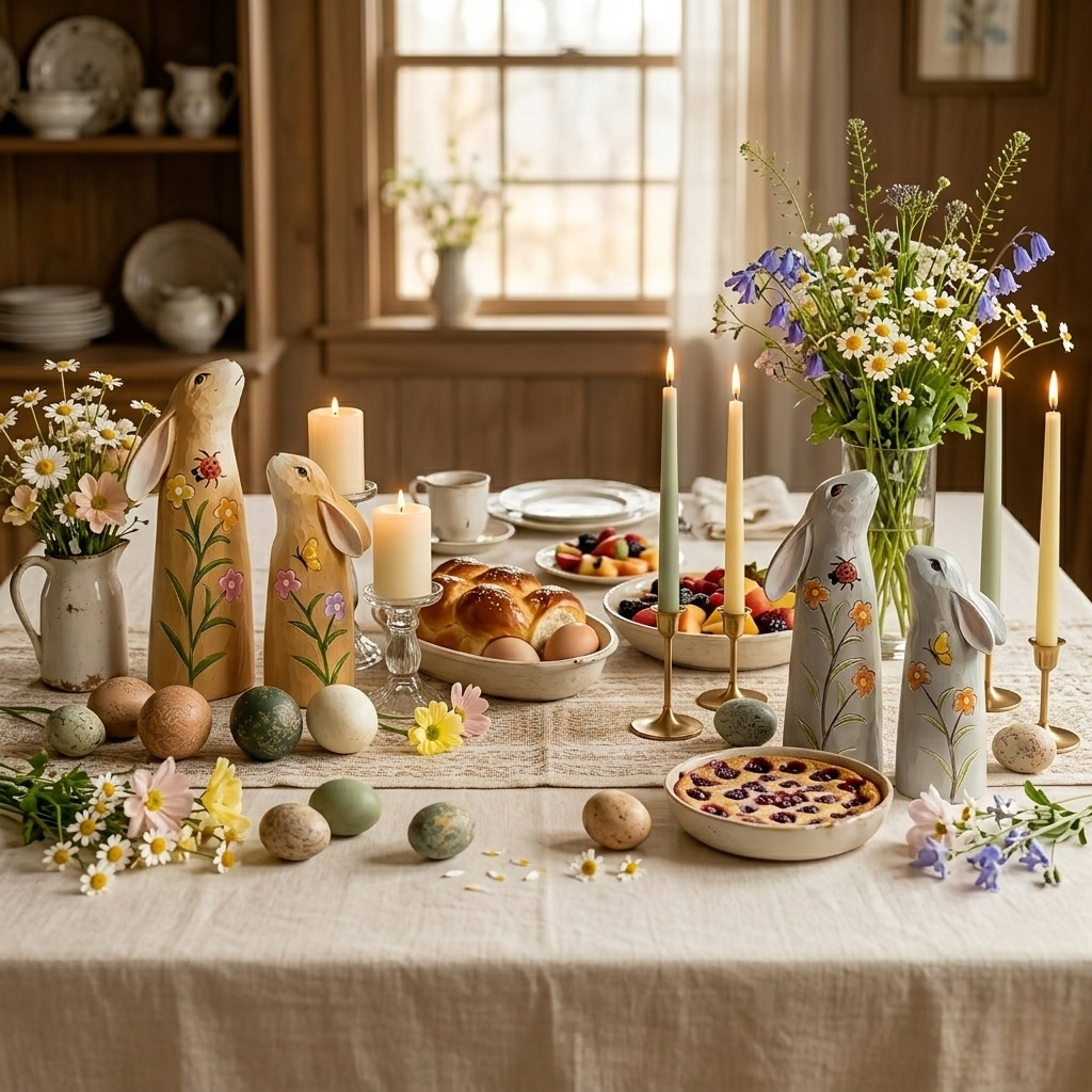 Hand-Painted Spring Bunny Figurines