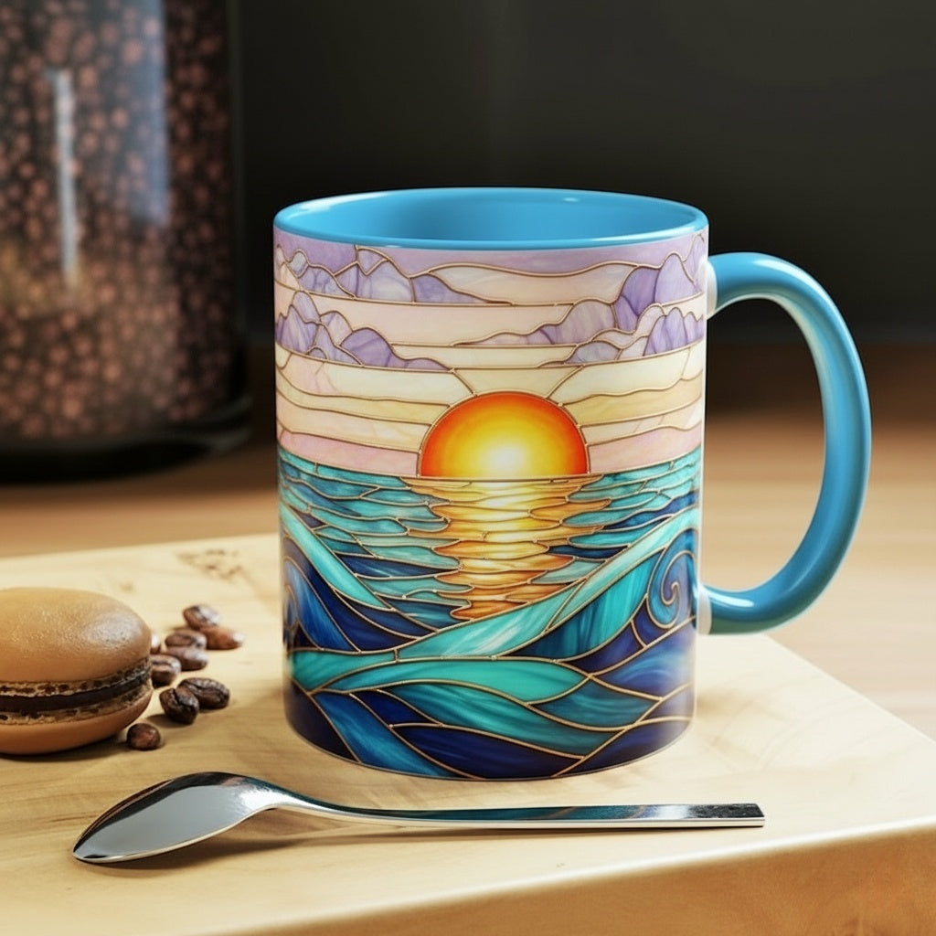 🌄 Stained Glass Sunset Mountain Mug