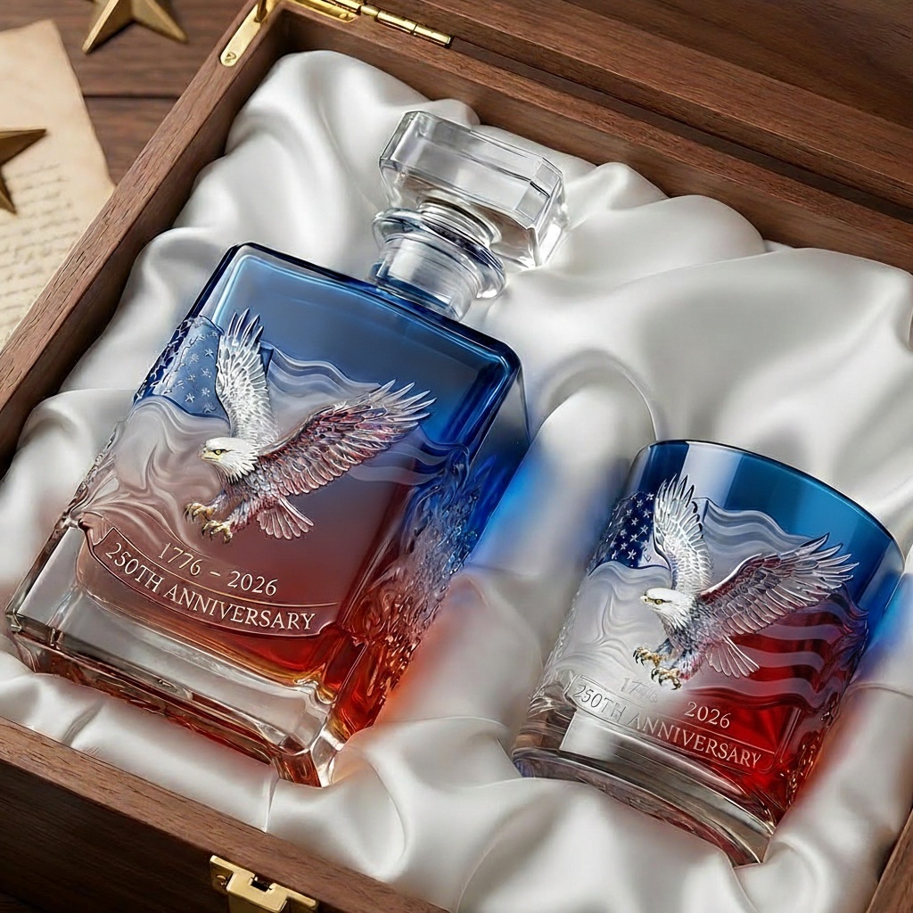 🦅🥃 Proud Anniversary Decanter & Round Glass