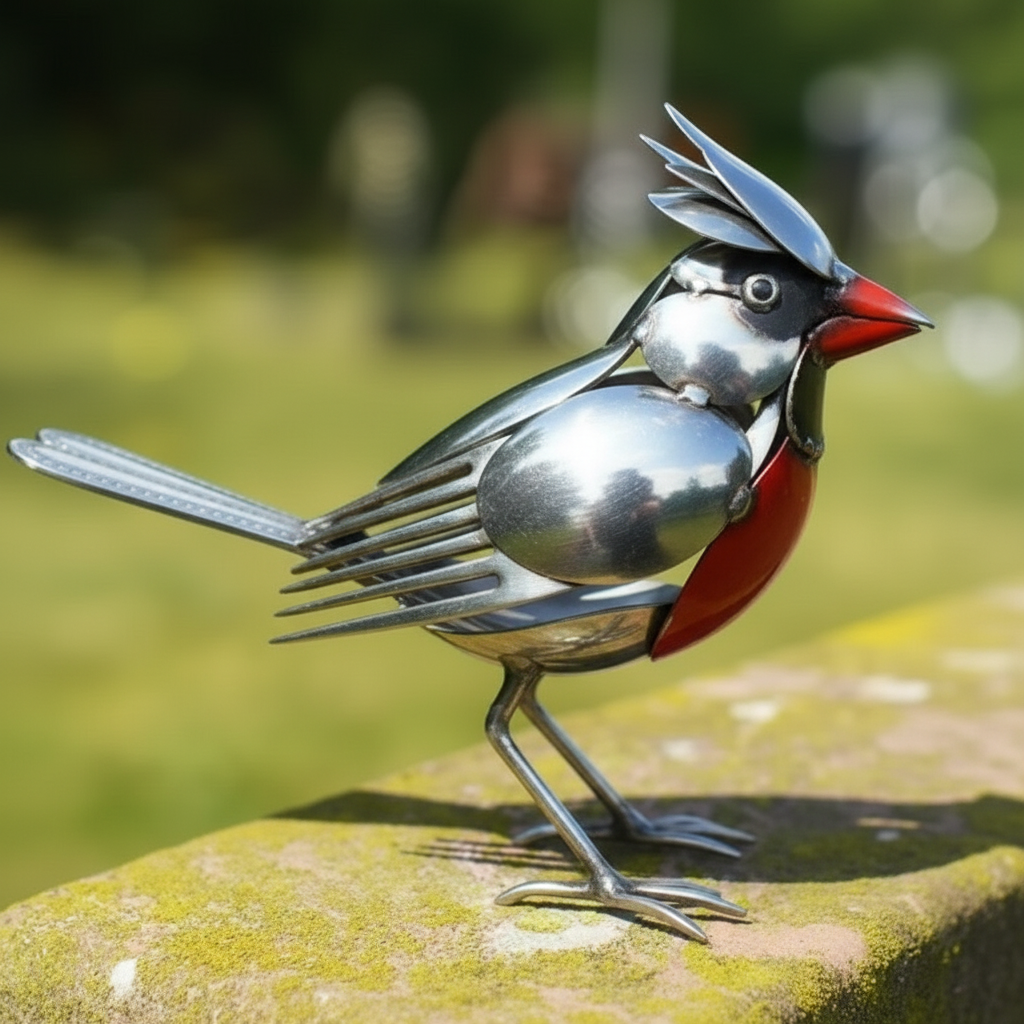 🐦 Recycled Cutlery Bird Sculpture – Handcrafted Metal Art