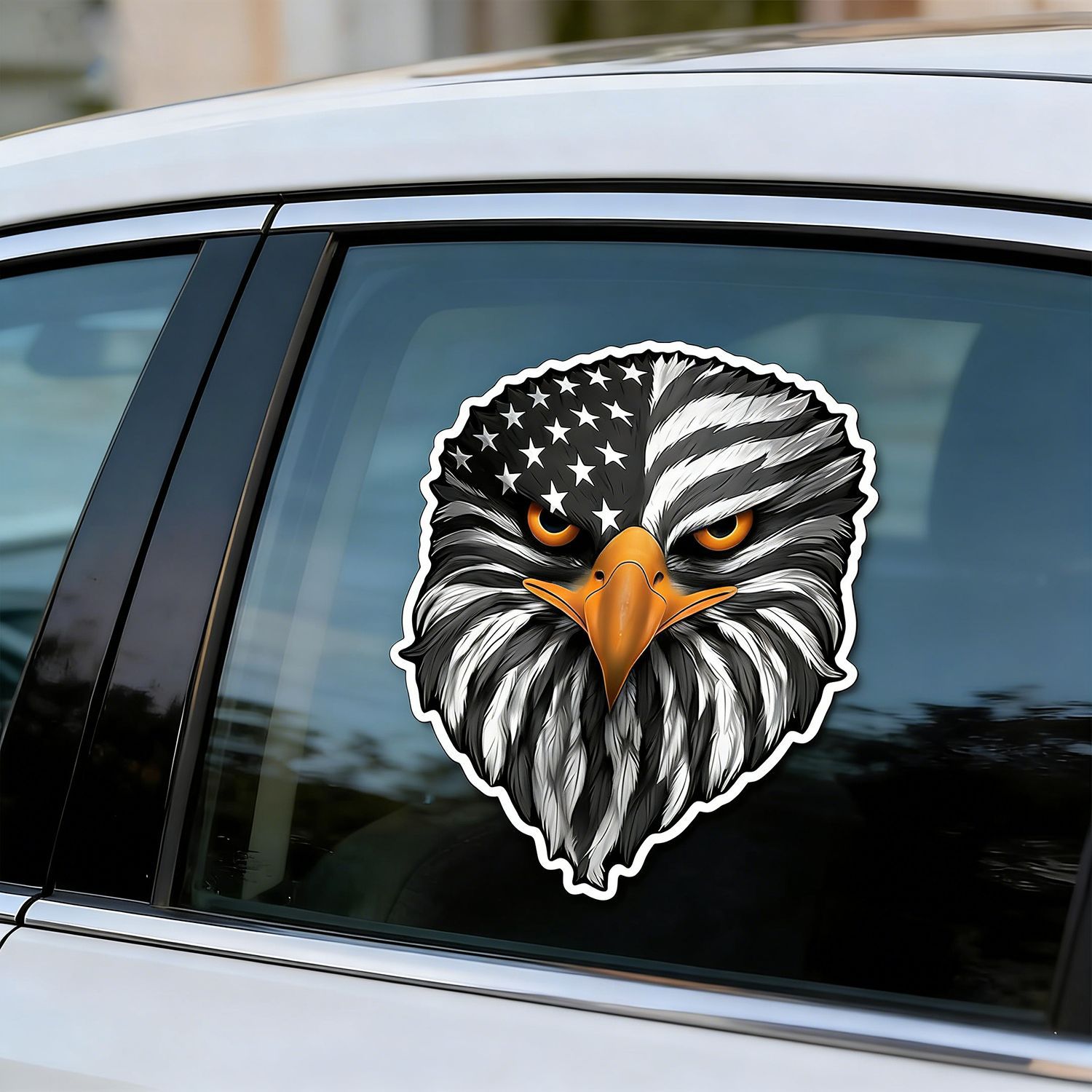 Reflective Eyes Eagle Decal🦅 – Patriotic USA Flag Vinyl Sticker for Trucks, Cars, Coolers, Laptops – Waterproof & Fade-Resistant