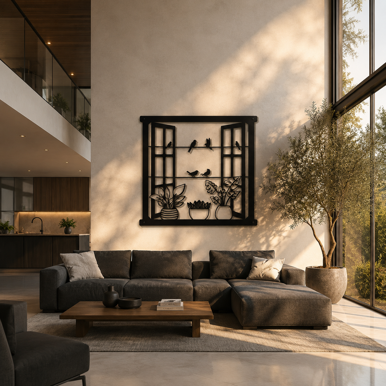 Bird & Plant Window Frame Metal Wall Art—Wall Decor 