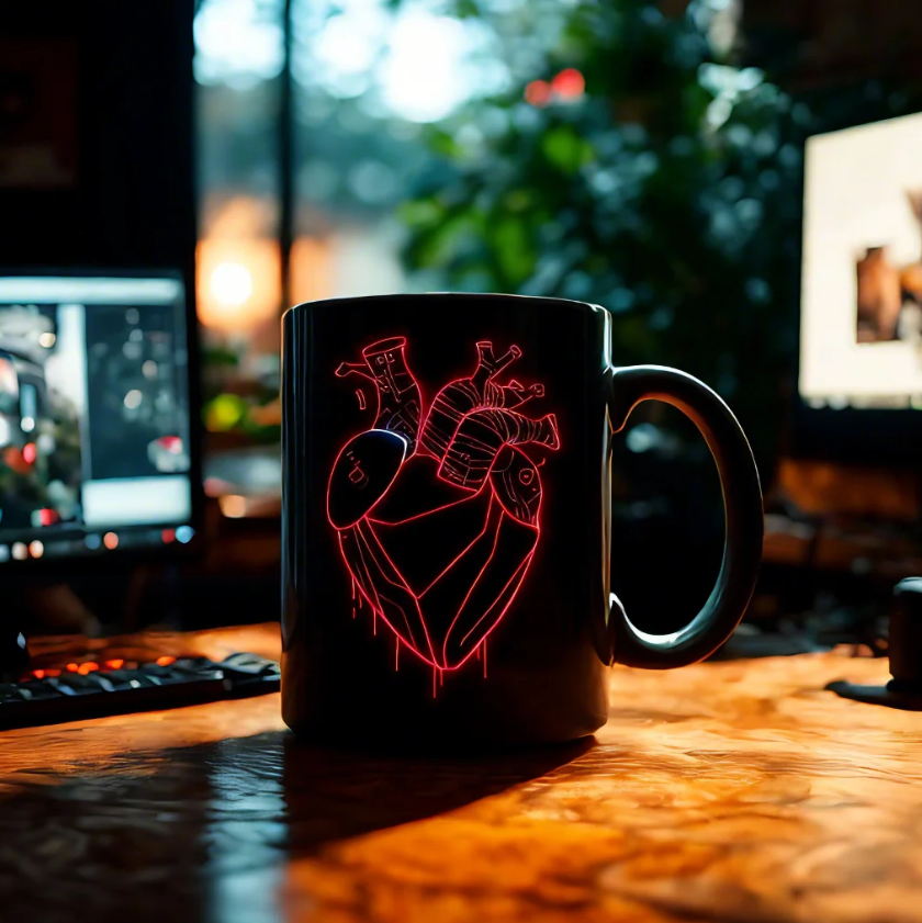 Cyber Neon Heart Mug