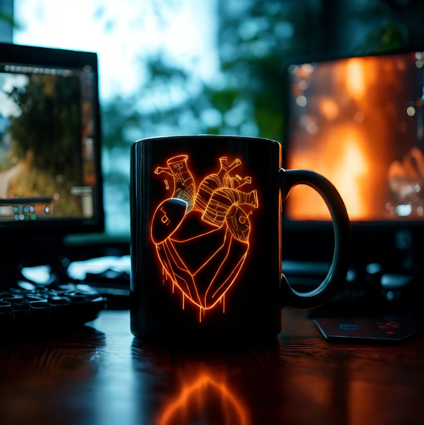 Cyber Neon Heart Mug