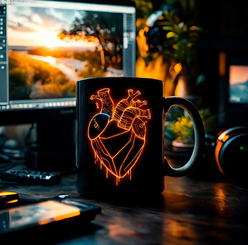 Cyber Neon Heart Mug
