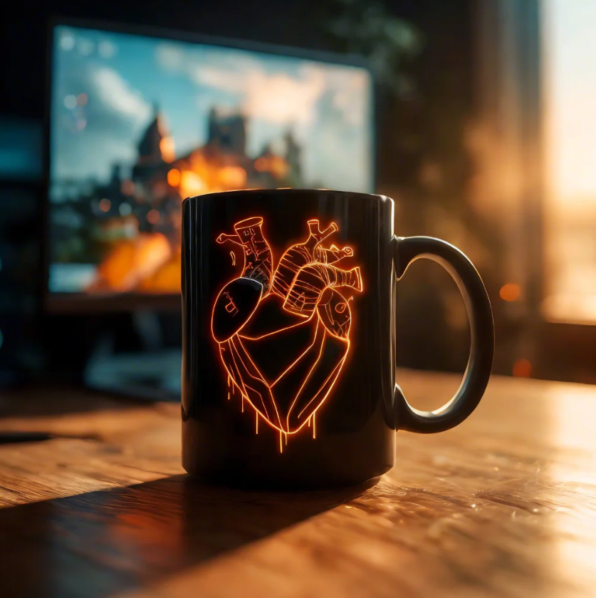 Cyber Neon Heart Mug