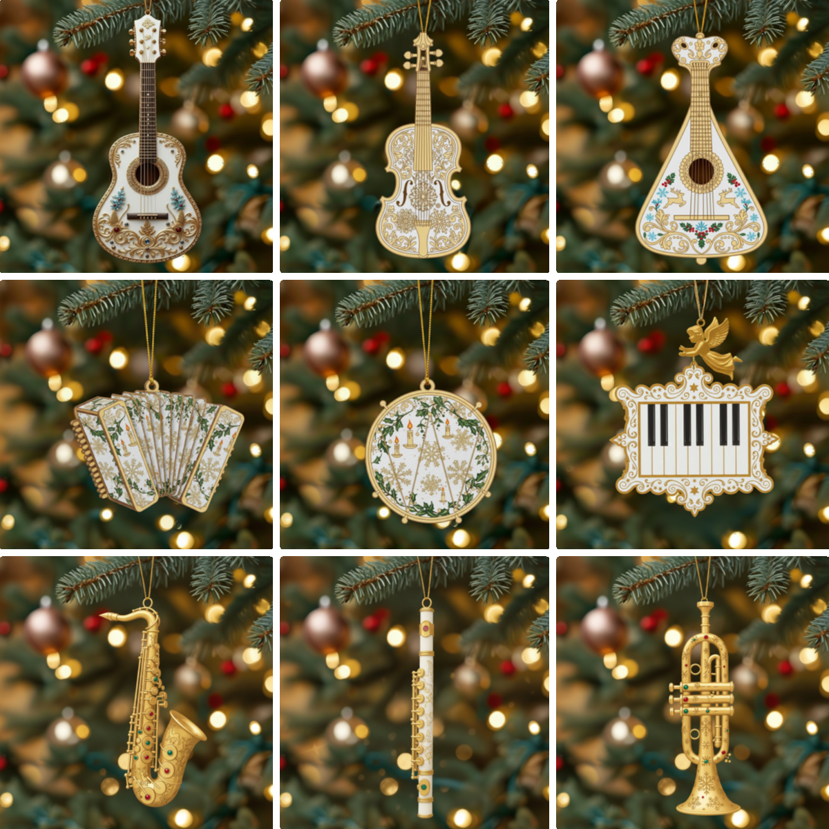Golden Symphony - Christmas Ornaments Set