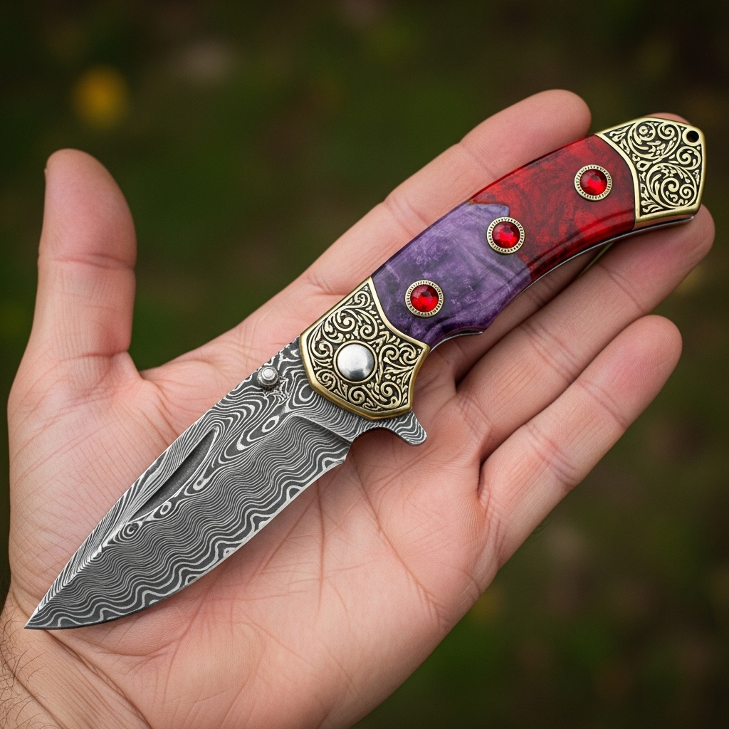 Evil Eye Damascus Folding Knives