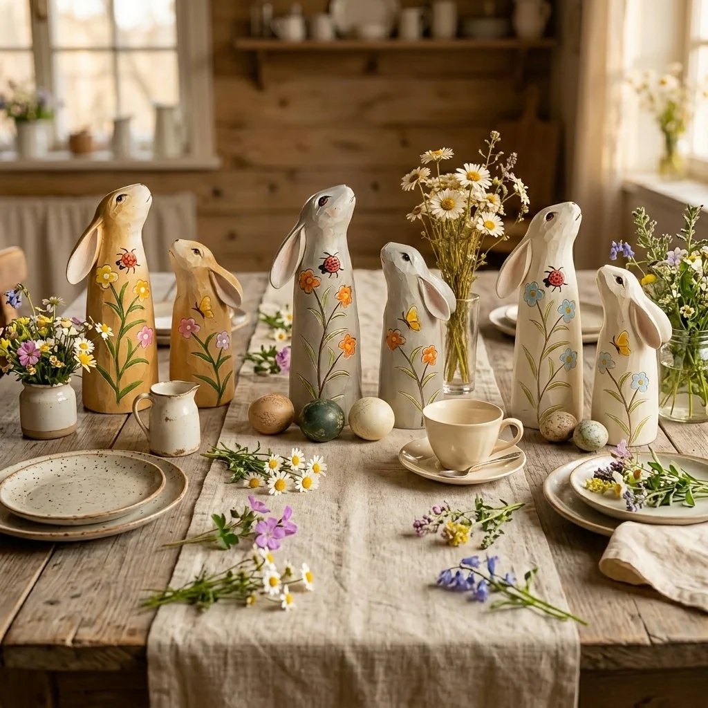 Hand-Painted Spring Bunny Figurines