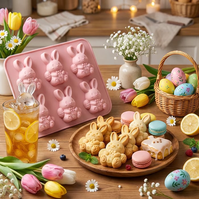 🐰Cute Easter Bunny Silicone Mold – 6-Cavity 3D Ice Cube & Dessert Mold🧊