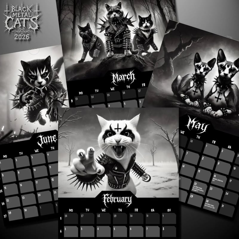 🤘Black Metal Cats 2026 Wall Calendar