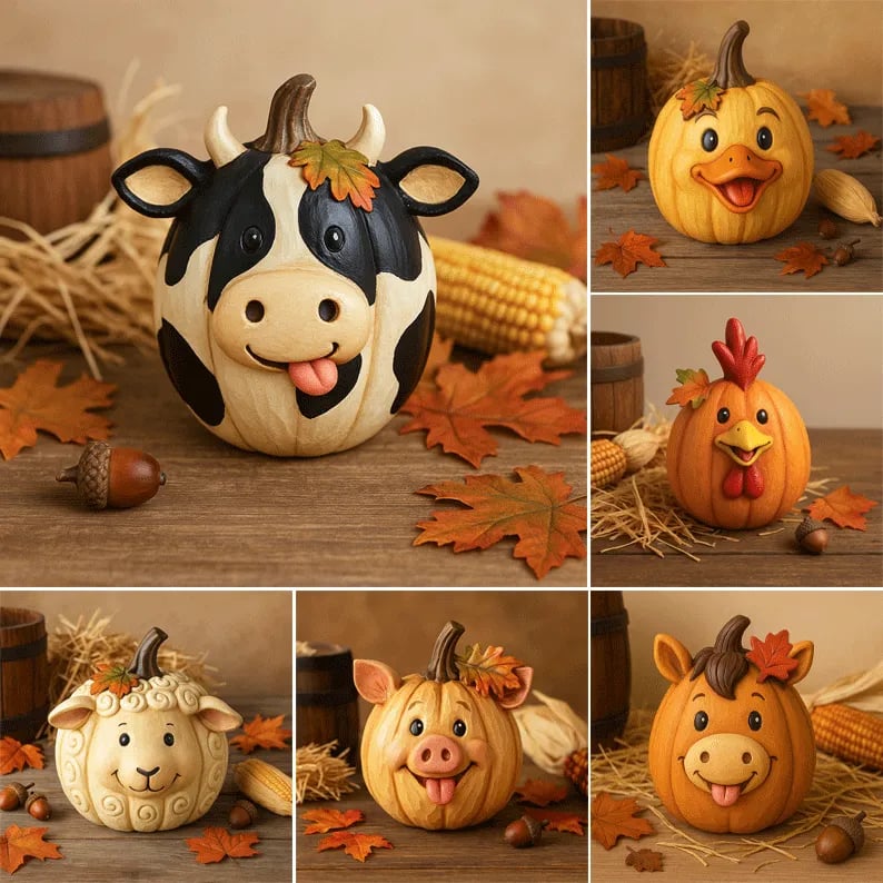 🔥Last Day 49% OFF - 🎃🍂Farm Animal Pumpkin Figurines