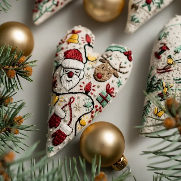 🎉2025 Christmas Sale 50% Discount - DIY Heart Shaped Hand Embroidered Christmas Ornament Kit