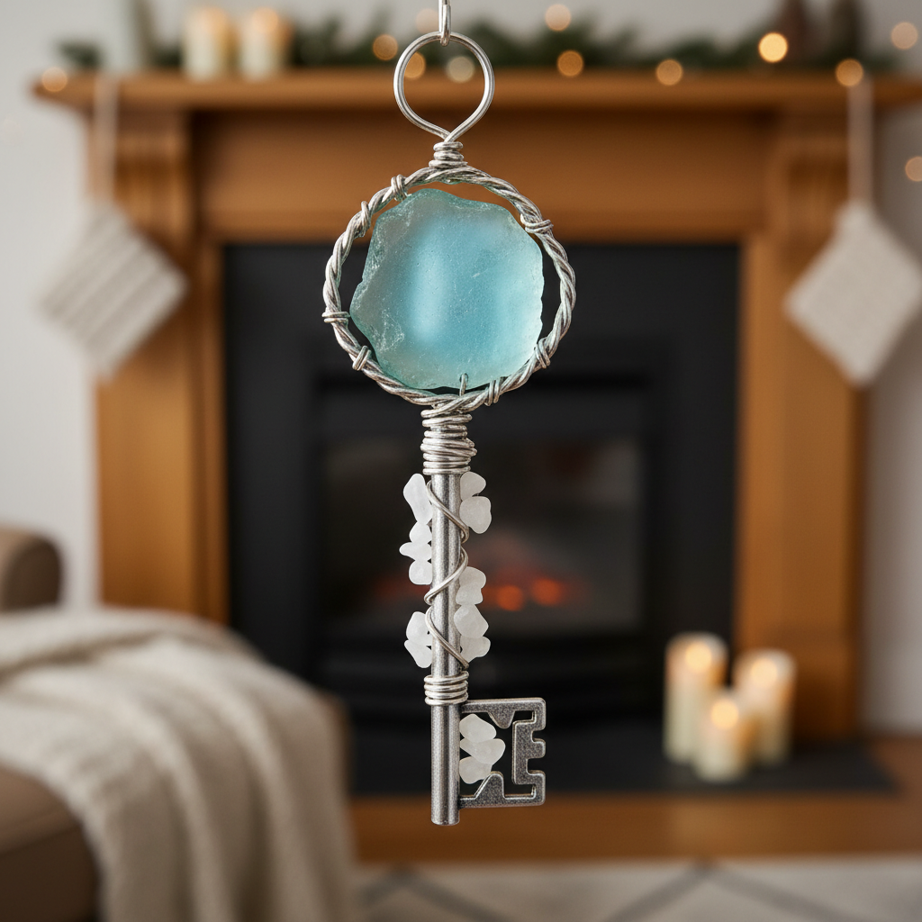 Sea Glass Key Ornament - "Home Sweet Home"