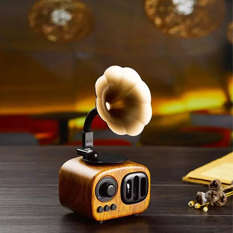 🎵Retro Wooden Phonograph Bluetooth Speaker