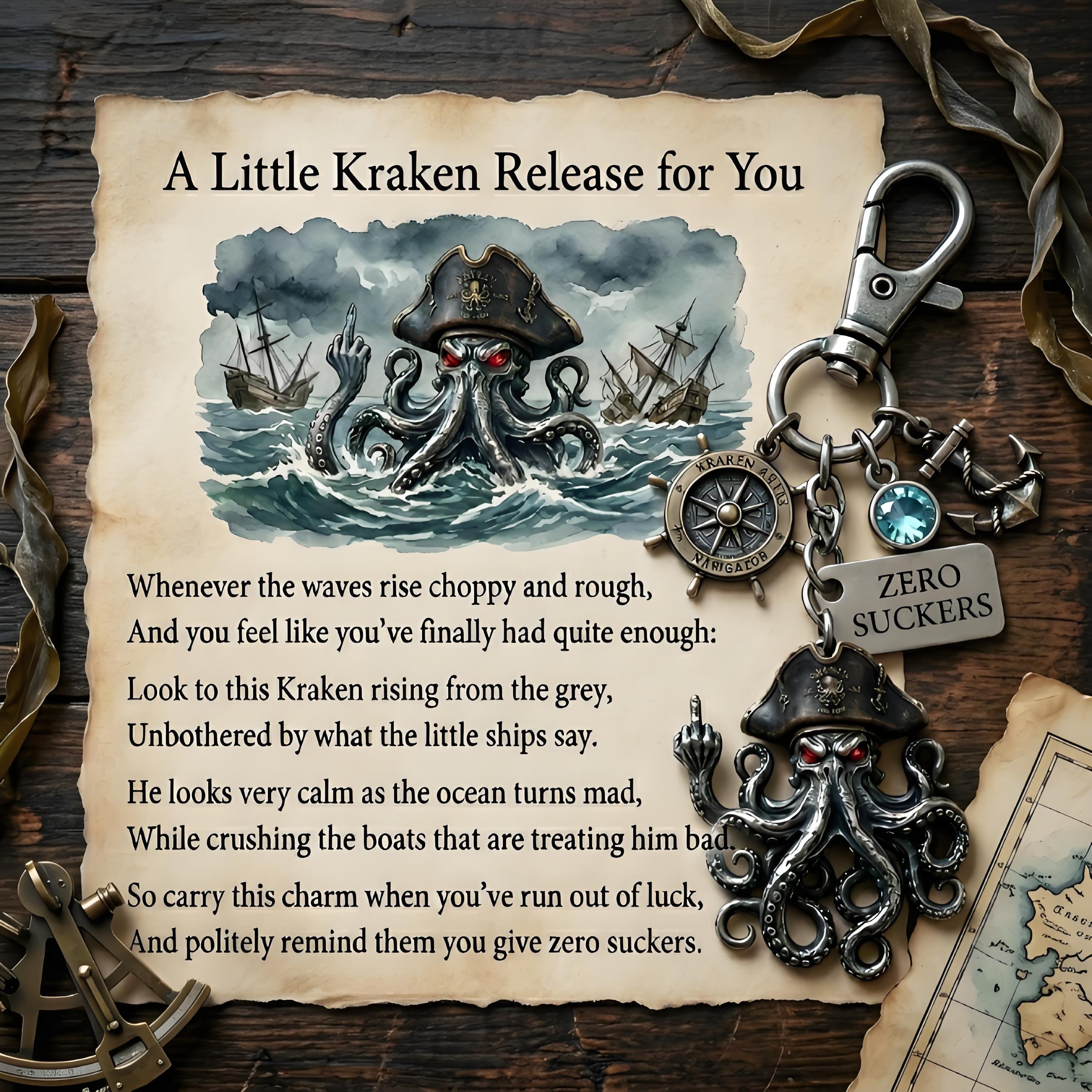 "Zero Suckers Given" Middle Finger Kraken Keychain & Poem Card Set – The Ultimate Cheeky Gift for Anyone Done with the BS!