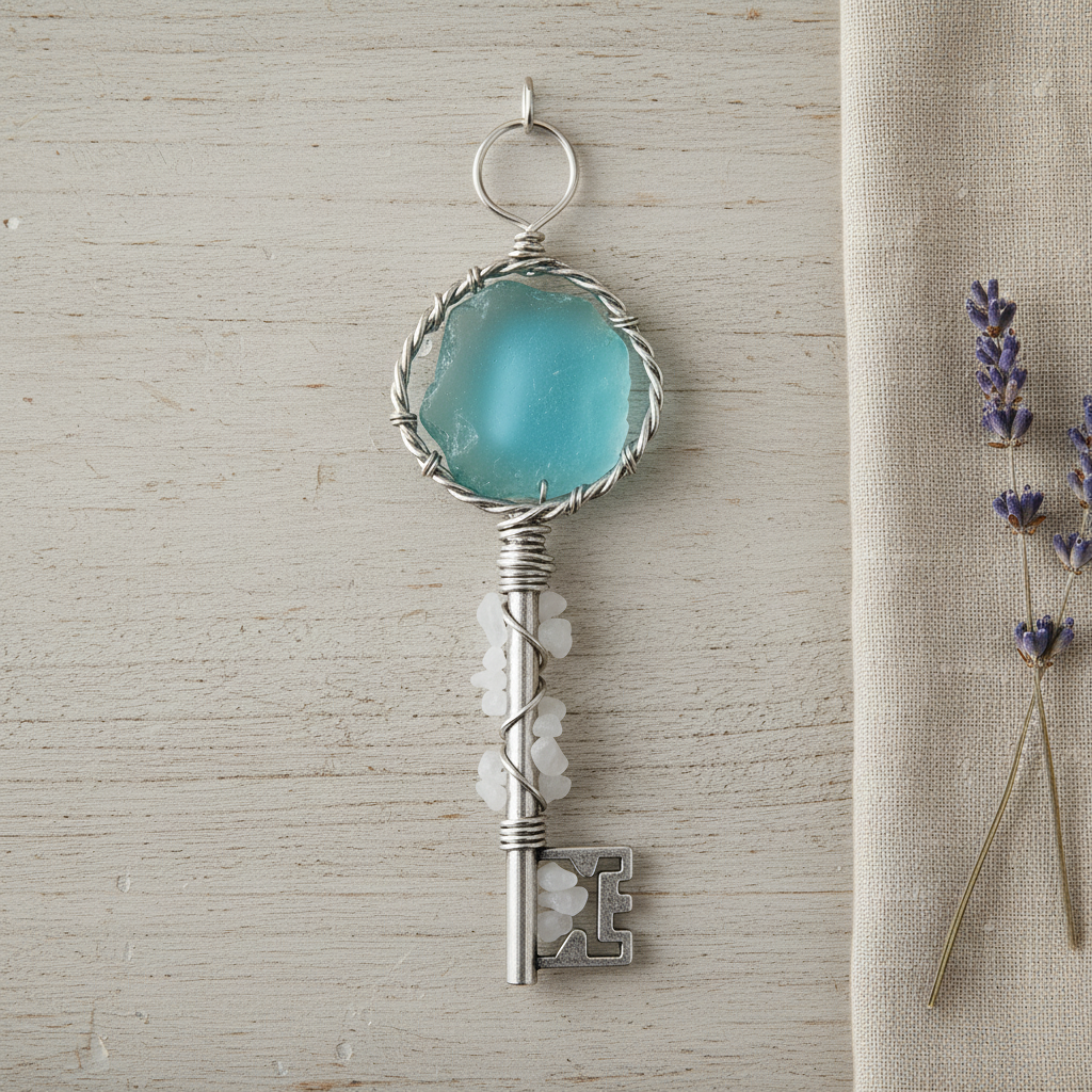 Sea Glass Key Ornament - "Home Sweet Home"