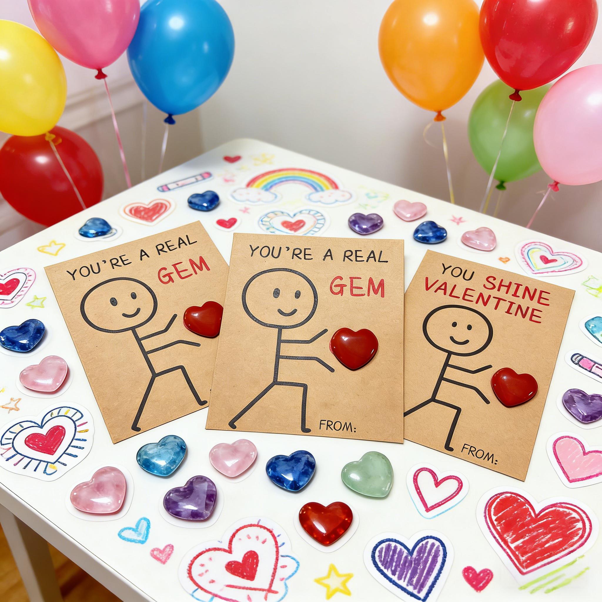 💖Valentines Day Gifts for Kids - 24 Pack Valentines Cards with Heart-Shape Crystals