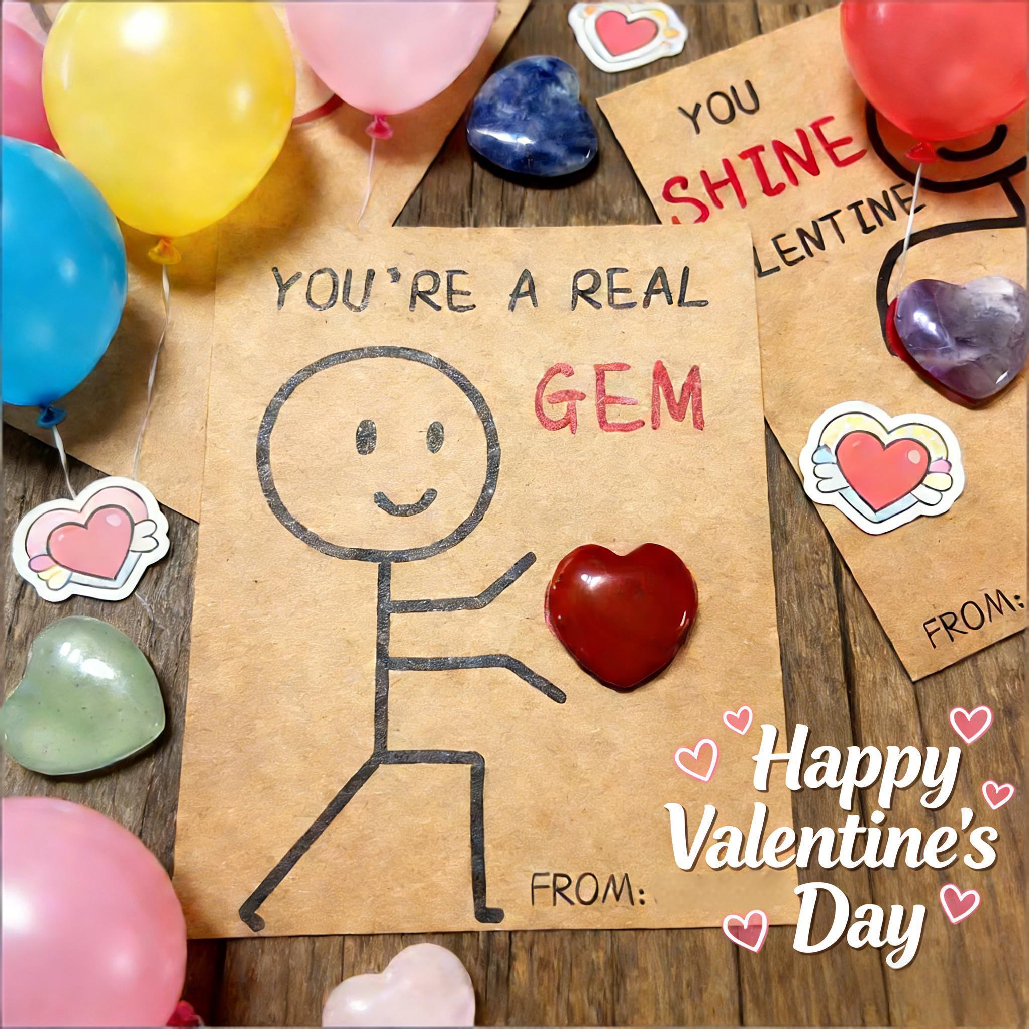 💖Valentines Day Gifts for Kids - 24 Pack Valentines Cards with Heart-Shape Crystals