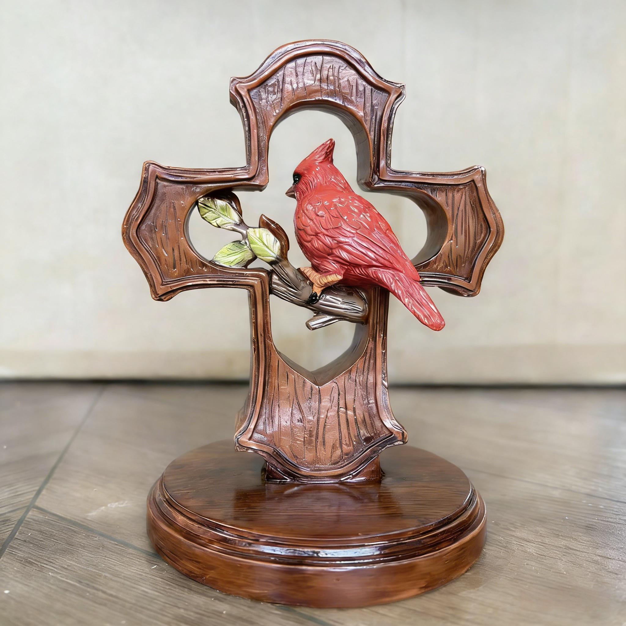 ❤️✝️Handcrafted Cardinal Cross Ornament