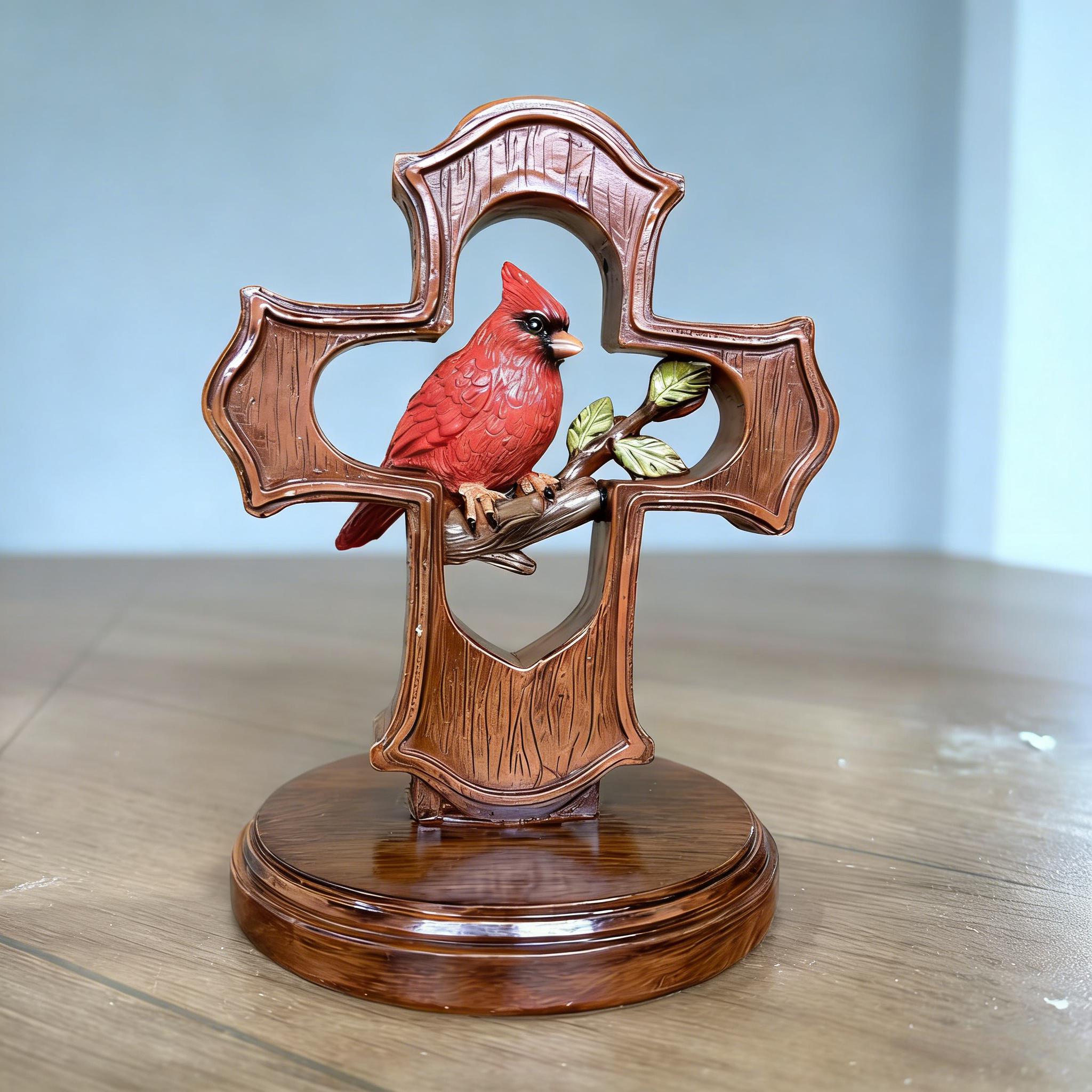 ❤️✝️Handcrafted Cardinal Cross Ornament