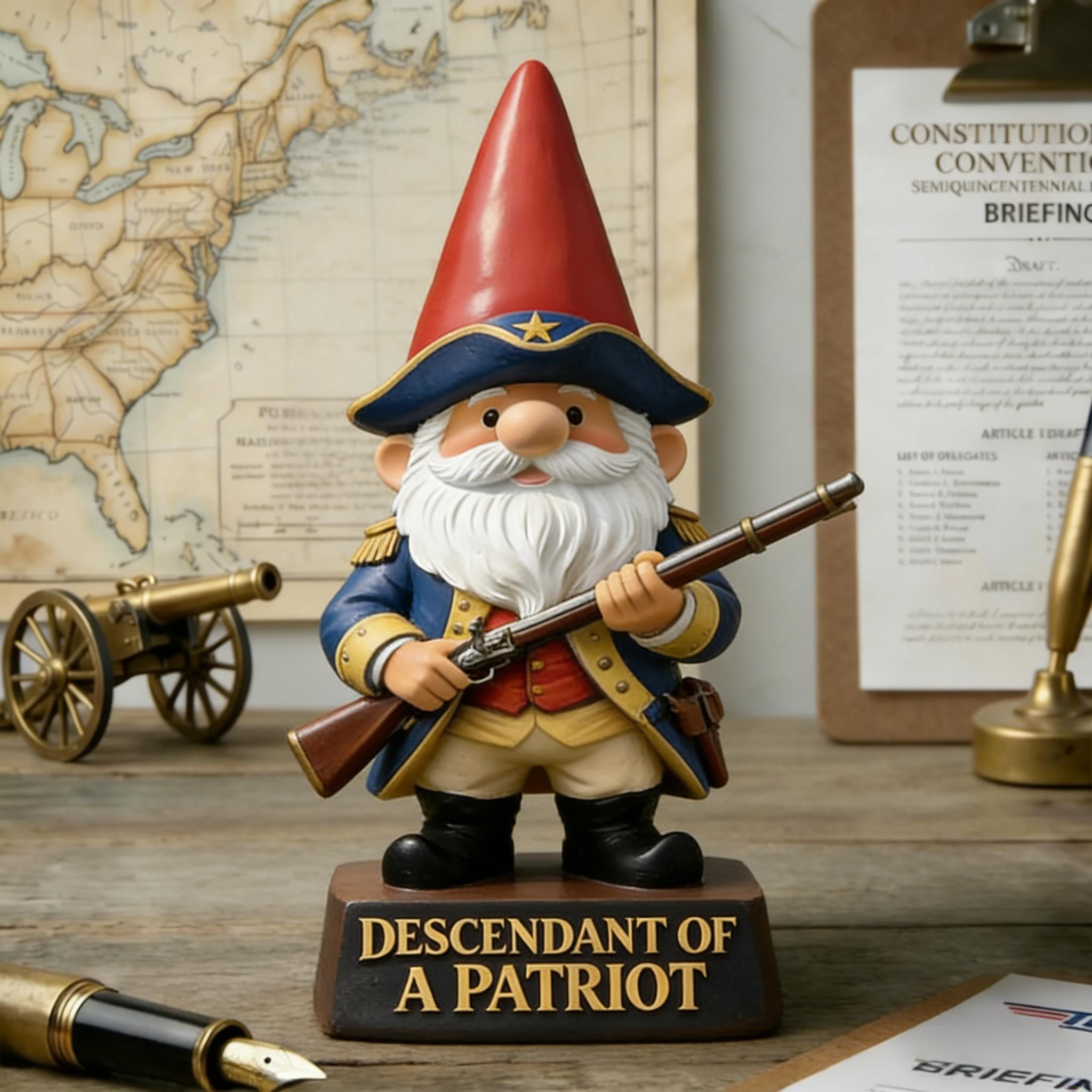 🇺🇸 Patriotic Gnome Statue – “Descendant of a Patriot” Decorative Figurine