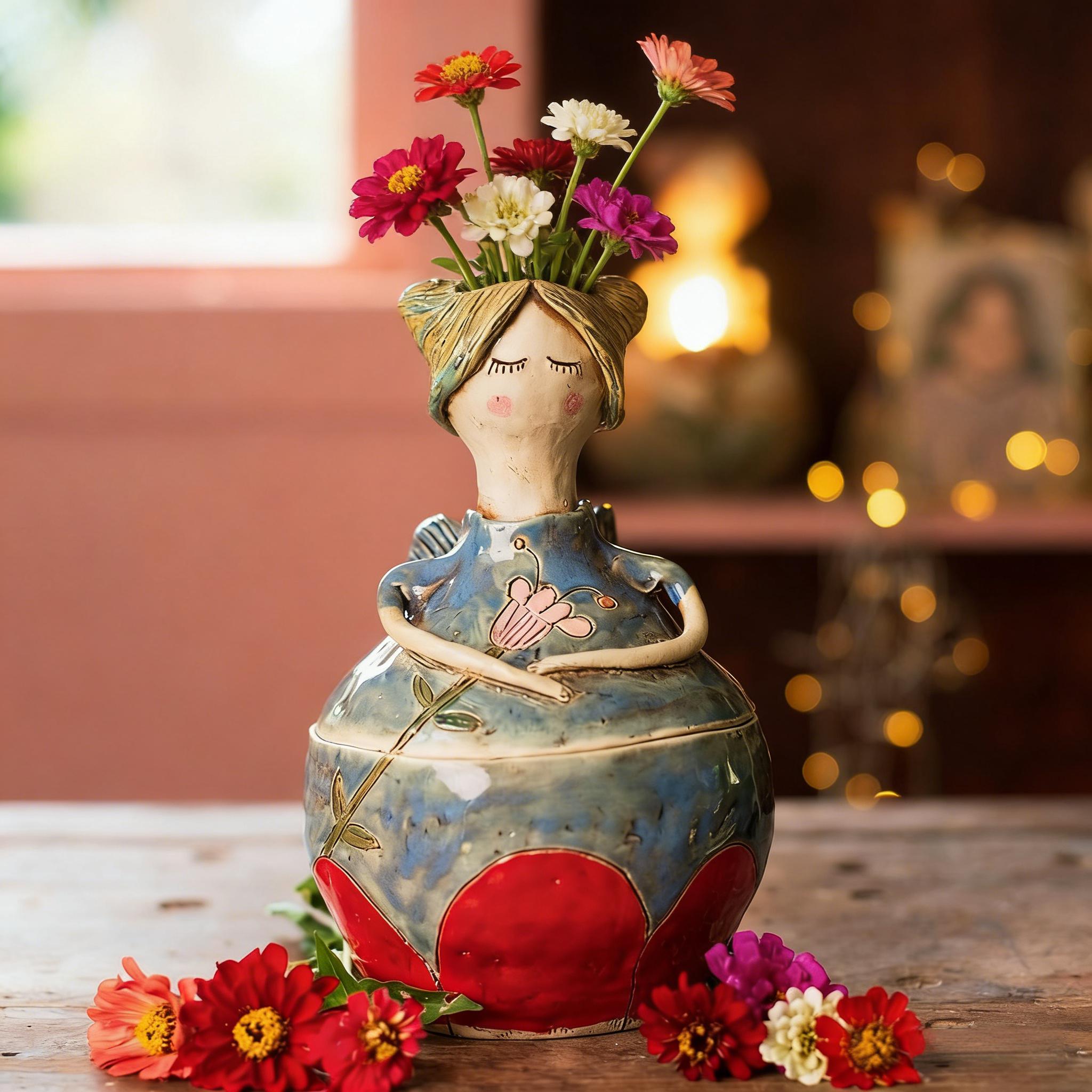 🌸 Artistic Flower Girl Vase – Charming Decorative Flower Holder