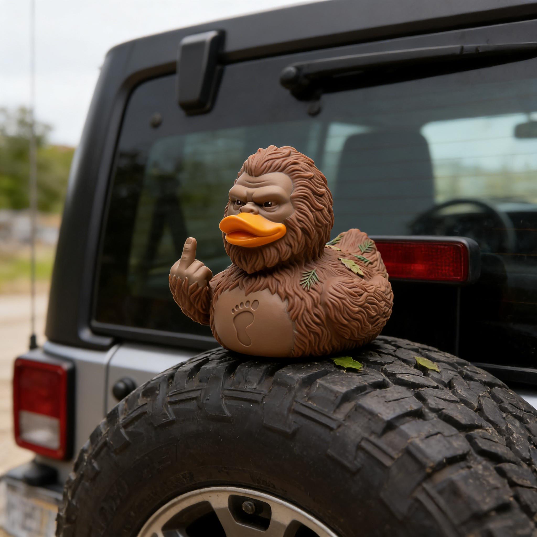 🖐️🦆 The Sassy Sasquatch Duck – Wild Attitude for Your Dashboard