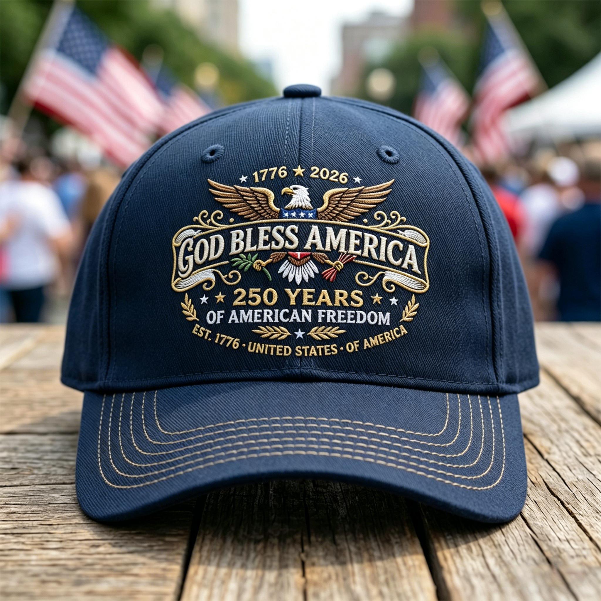 USA 250th Anniversary God Bless America Patriot Cap