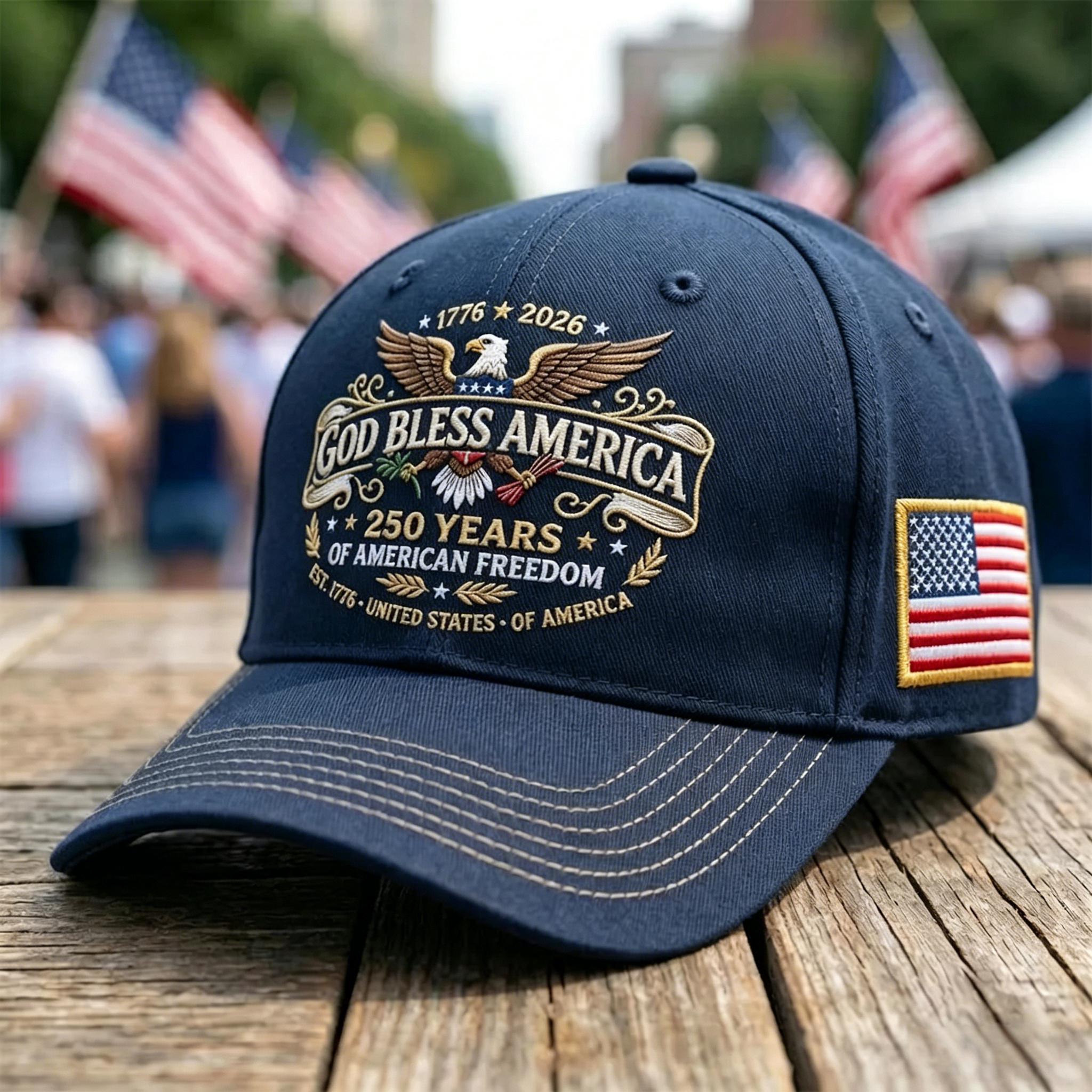USA 250th Anniversary God Bless America Patriot Cap