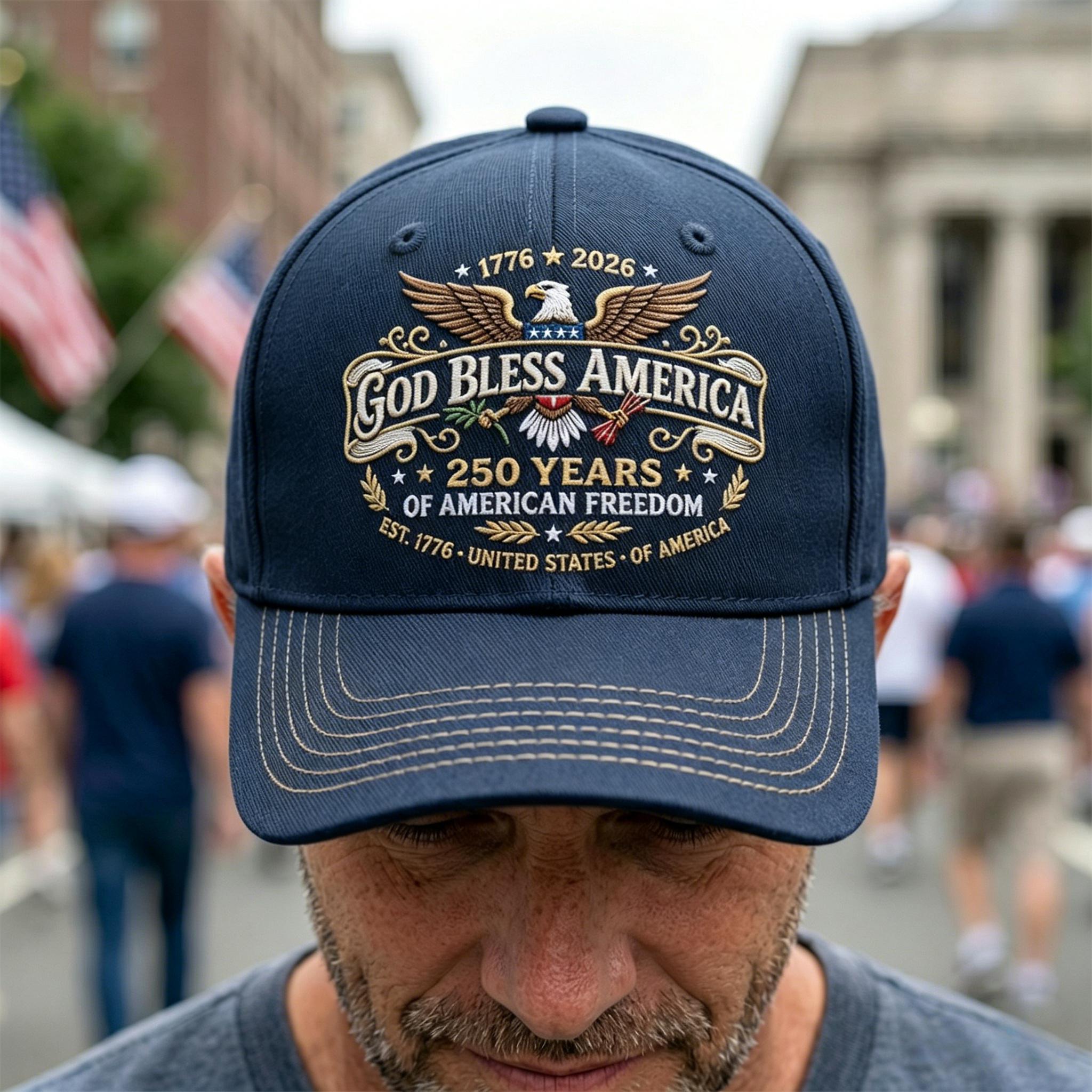 USA 250th Anniversary God Bless America Patriot Cap